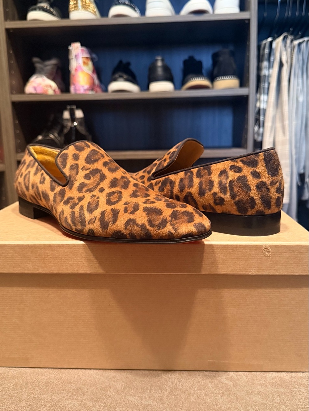 Christian Louboutin Leopard Print Velvet Slip-On Loafers